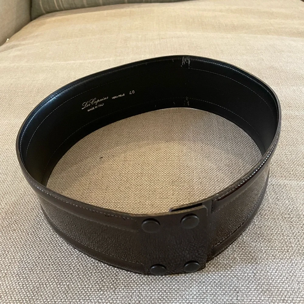 Les Copains Made in Italy Wide Patent Leather Fashion Belt in Brown‎ Size 40